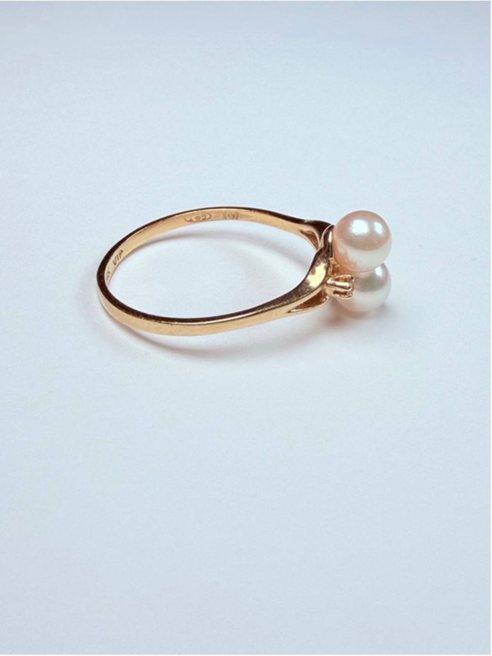 14K Solid Yellow Gold Genuine Diamond & 5MM Bypass Double Pearl VTG Ring - Picture 6 of 13